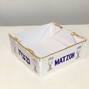 Passover Matzoh holder, Passover table, collapsible, gold trim edges, sides snap